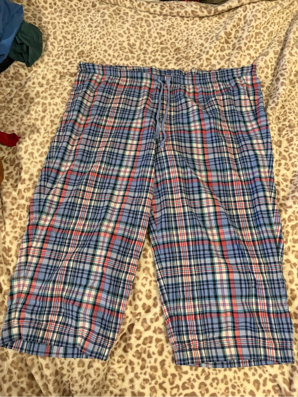 Cacique Blue Plaid 100% Cotton Cropped Sleep Pants Womens Size 14/16
